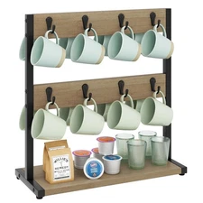 Wood Coffee Mug Holder for Countertop,16 Hook Mug Tree Holder Rack with Stora...