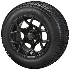 (4) Golf Cart 215/50-12 Deli Street Tires on 12x7 Matte Black Ninja Wheels