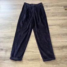 Eddie Bauer Vintage Navy Blue Corduroy Pleated High Rise Trousers Pants 10 6400