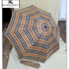 Vintage Burberrys Nova Check Foldable Umbrella Wood Handle Cover Rare London
