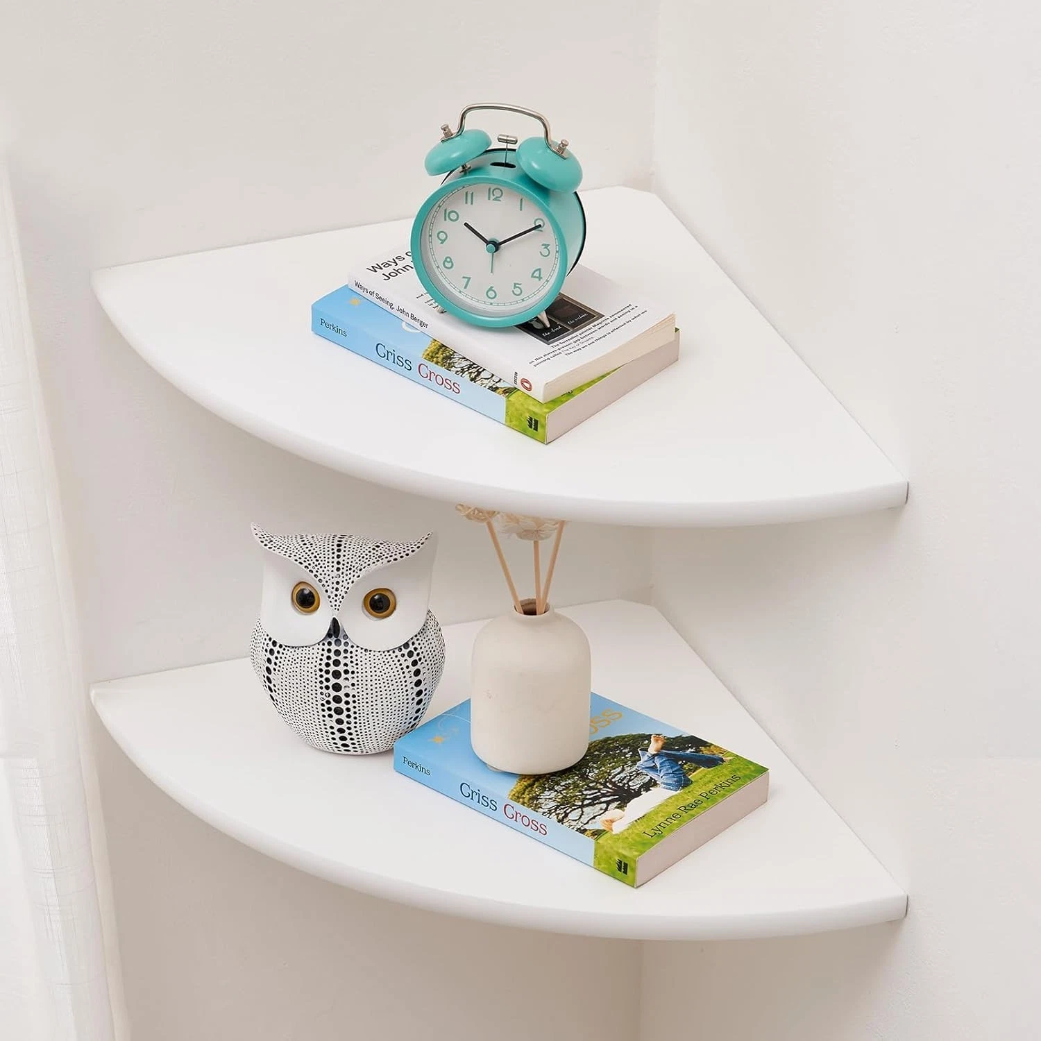 16 Inch Corner Wall Shelf Set of 2, Solid Wood Corner Floating Shelves for Wall,