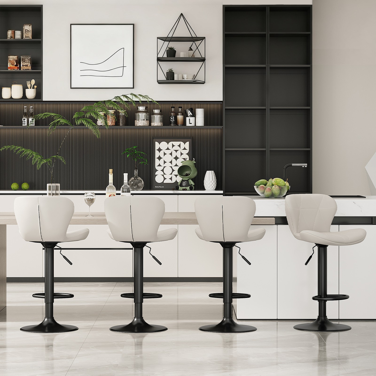 Bar Stools Set of 2/4 PU Leather Bar Stools Adjustable Swivel Kitchen stools