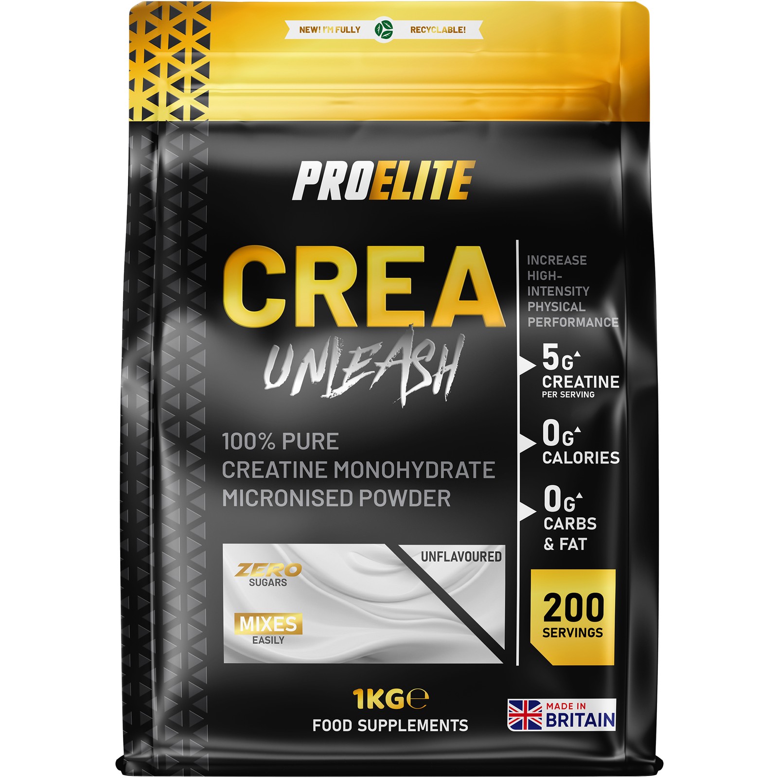 PROELITE Pure Creatine Monohydrate Powder 1kg Unflavoured Micronised Gym Supps