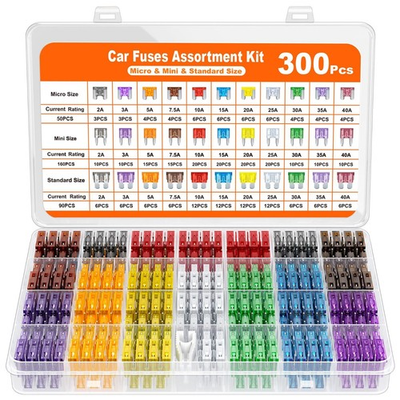 #ad 300Pcs Car Fuse Assortment Kit 160 Mini 90 Standard 50 Micro Blade Fuses $11.99