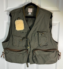 Vintage CC Filson Fly Fishing Guide Vest Adult Large Green 100% Cotton Tin Cloth