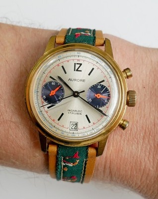 Aurore chronograph panda dial valjoux 7734 watch