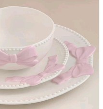 Pink Ribbon Bow Dinner Set White Elegant Vintage Dinner Set heavy 