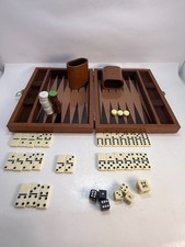Vintage Travel Magnetic Backgammon Set Game Brown Faux Leather 9"x7"