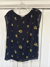 LOFT Sleeveless Floral Dark Blue with Yellow flowers Top Size XS