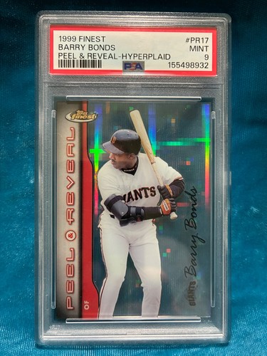 PSA 9 Pop 3 Topps Finest PEEL REVEAL HYPERPLAID #17 Barry Bonds SF Giants INSERT