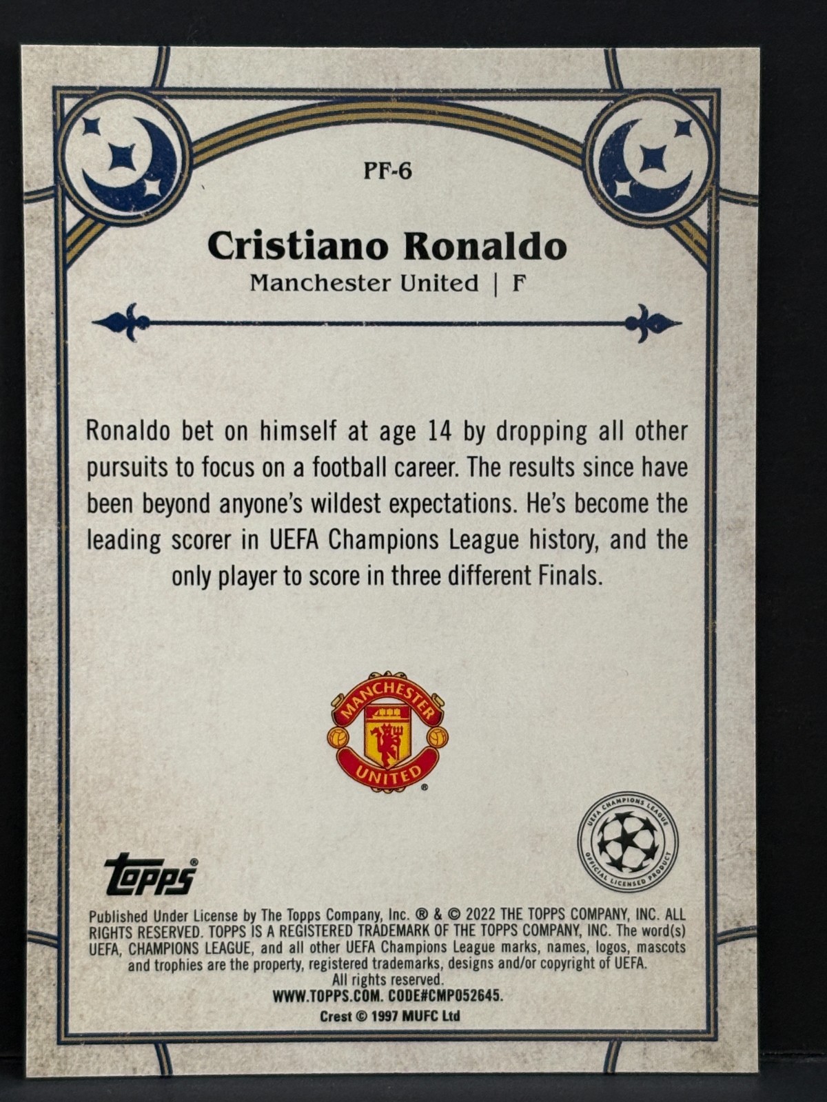 2021-22 Topps Merlin Collection Chrome Prophecy Fulfilled Cristiano Ronaldo view 2
