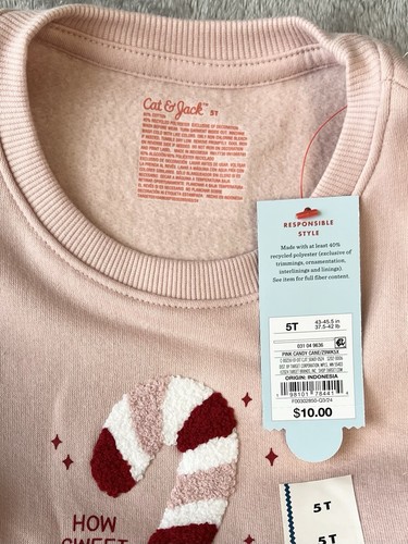 Girl’s Pink Candy Cane Sweatshirt For 5T - Cat & Jack - Picture 5 of 5