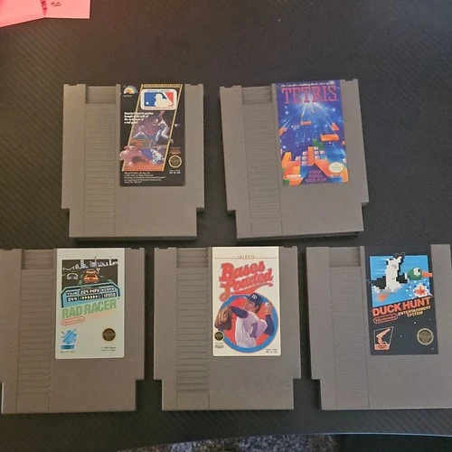 Nintendo NES Game Lot: Duck Hunt, Rad Racer, Bases Loaded, Tetris, Major League