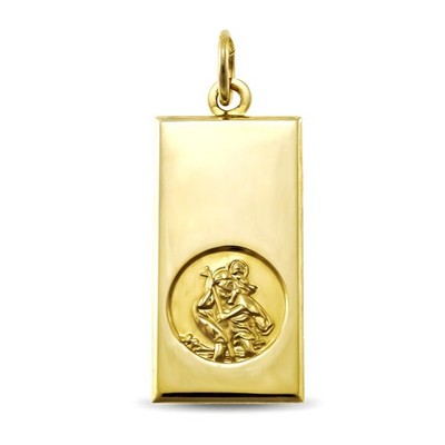 RECHTECKIGER ANHÄNGER 9 KT GOLD HEILIGER CHRISTOPHER MIT GESCHENKBOX
