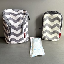Skip Hop Grab Go Insulated Bottle Holder Wet Dry Bag for Diapers Gray White