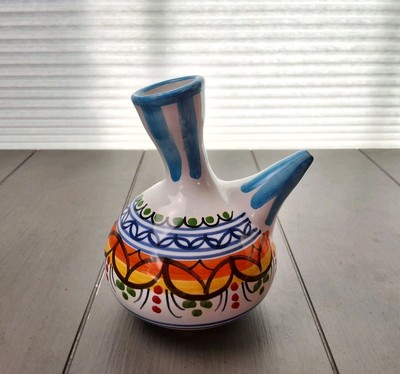 Ceramical Signed Made In Spain Handpainted Wine Decanter 4'' Tall by 4.5'' Wide