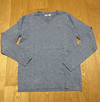 Tommy Hilfiger Herren Strickpullover Blau Gr. M Rundhals Logo Langarm