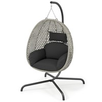 Hanging Egg Chair with Stand Cushion Foldable Wicker Basket Indoor Outdoor
