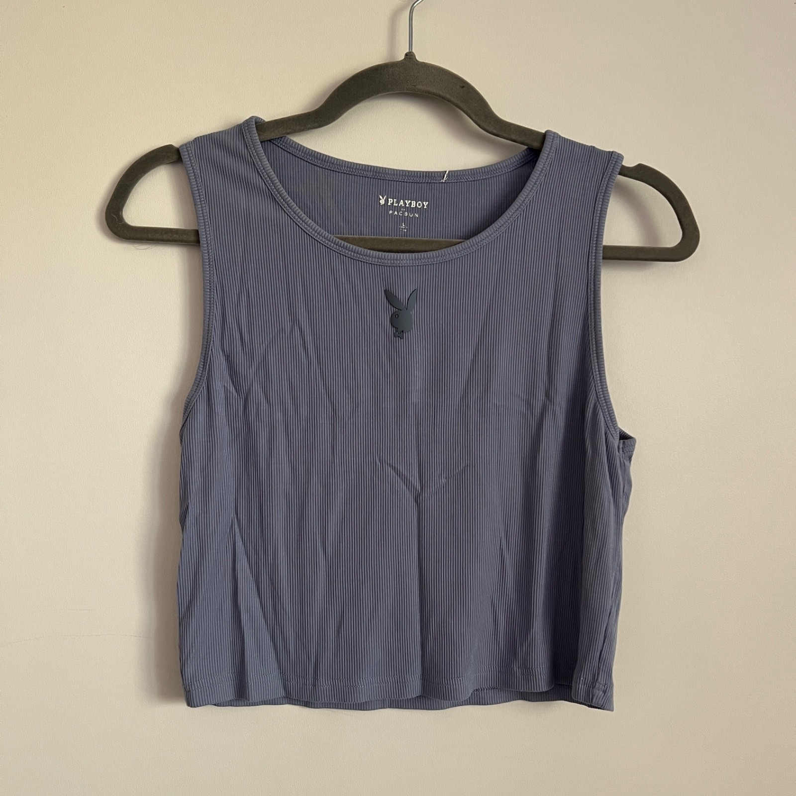 PLAYBOY by PacSun Baby Blue Cropped Tank Top Y2K Logo Graphic Tee-Size Large