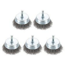 3 Inch Wire Cup Brush-5 Pcs-Carbon Steel Crimping 0.012" -1/4" Hex Shank