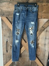 Judy Blue Women  s 9/29 Los Angeles Skinny Fit Distressed Cheetah Print Jeans
