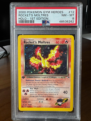 Rocket's Moltres (1st Edition) graded PSA 8 for sale on eBay