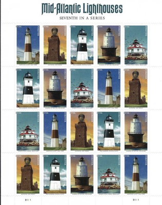 #ad 2021 USPS SHEET OF 20 FIRST CLASS LETTER STAMPS MID ATLANTIC LIGHTHOUSES 78¢ $12.50
