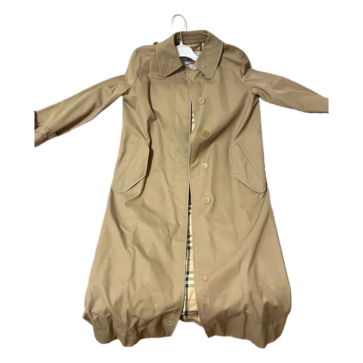 Gabardina Burberrys Vintage Nova Check forrada de un solo pecho beige para mujer