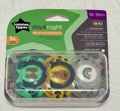 NWT Tommee Tippee Day Night Pacifiers 18-36m Glow BPA Free 3 Pack Case