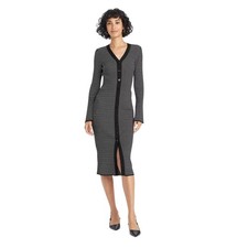 A New Day Black Striped Button Front Midi Sweater Dress Women's Size S