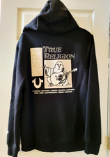 NWT True Religion Men's True World Tour Rhinestone Full Zip Hoodie L Jet Black