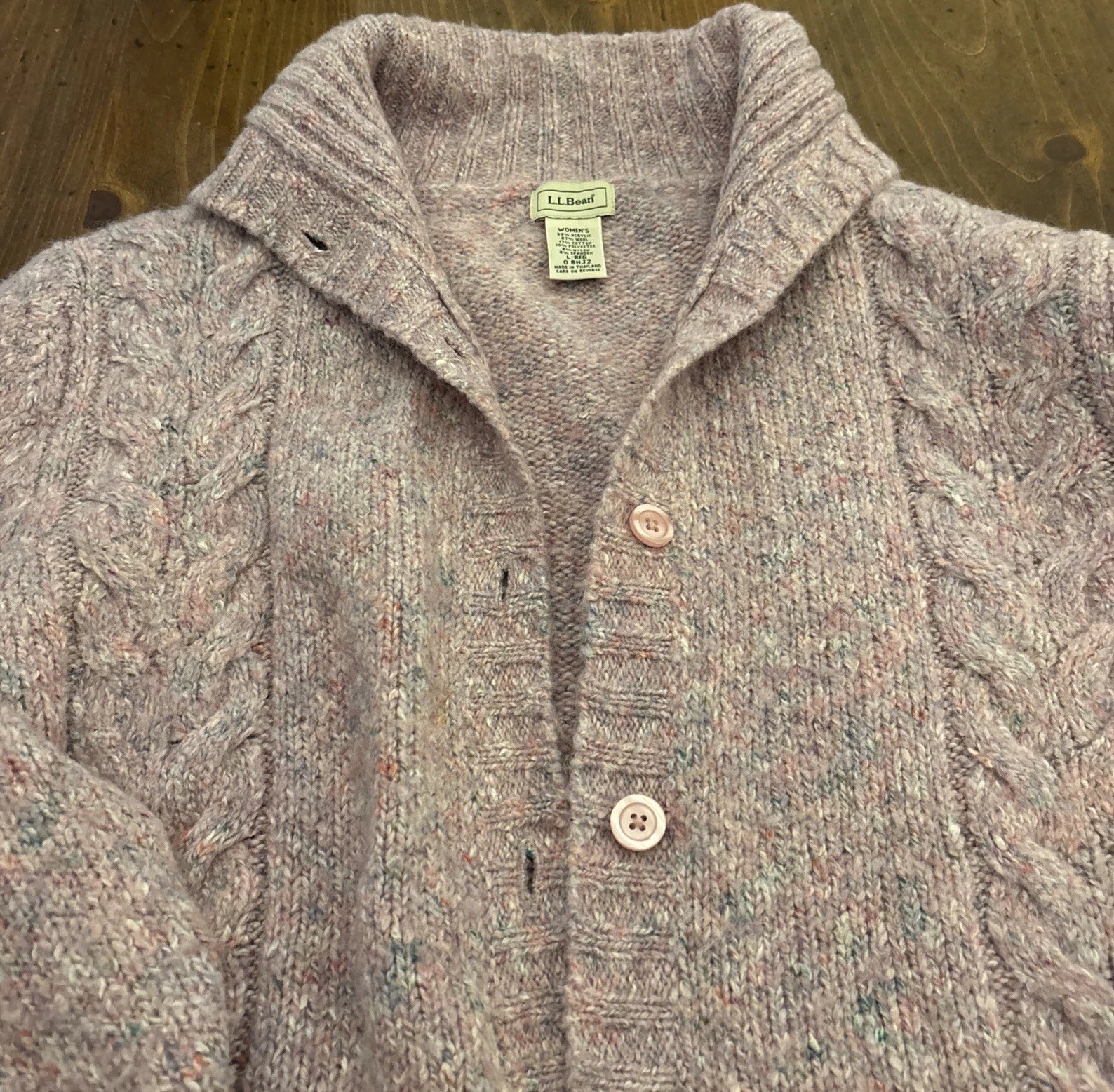 LL Bean Pink Cable Knit Collared Button Wool Blen… - image 4