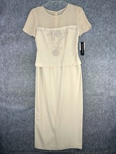 Donna Morgan Light Brown Latte Sheer Beaded Formal Evening Dress Size 8