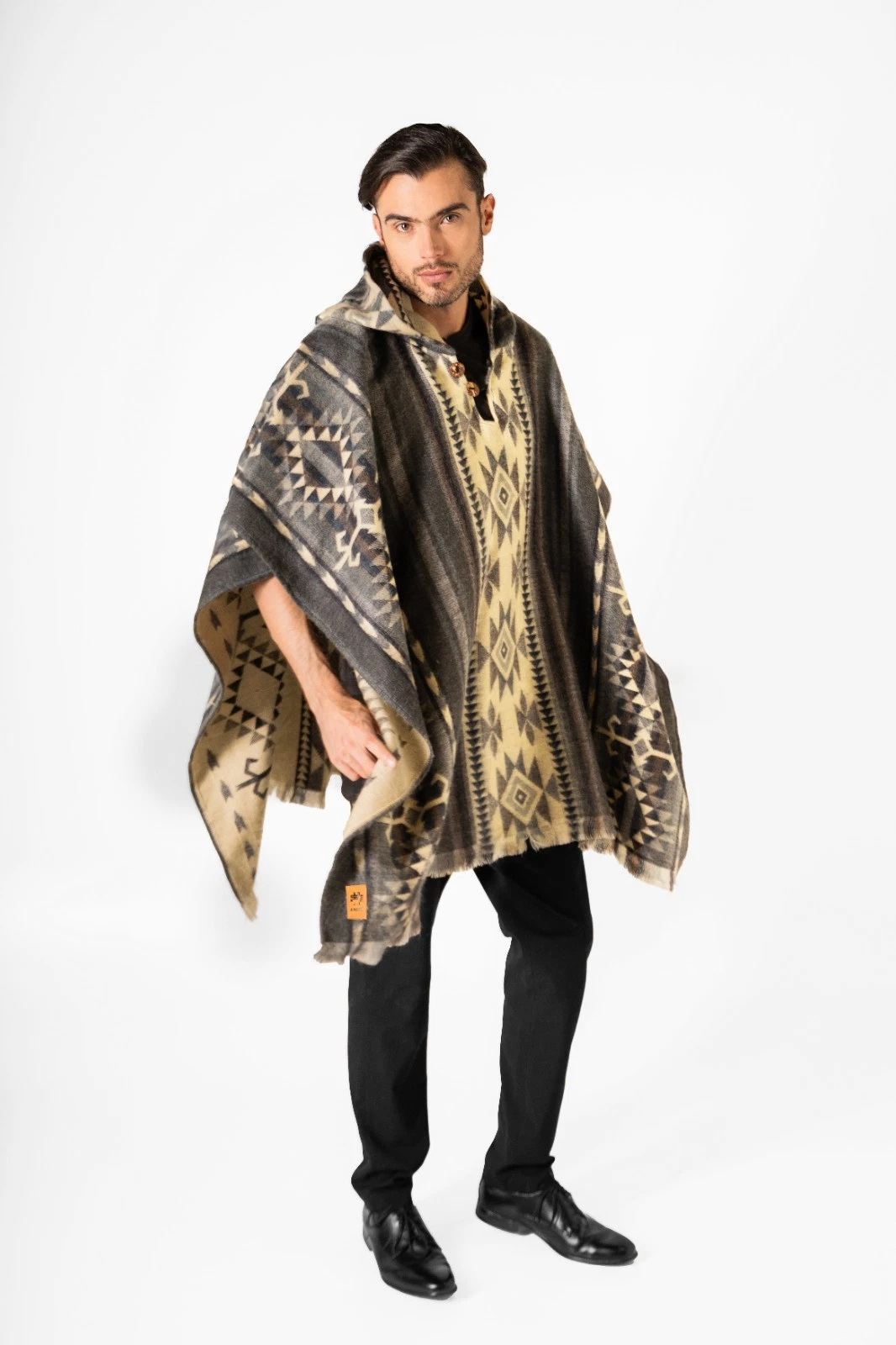Alpaca Wool Poncho - Ancestral Design Poncho - Hooded Poncho - Ancestral Gray