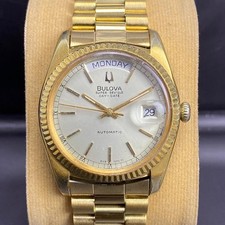 Rare Bulova President Super Seville Day Date Automatic Champagne Baton Watch Men