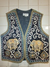 Vintage Carol Horn Workshop Womens Vest Elephant Embroidered Beaded
