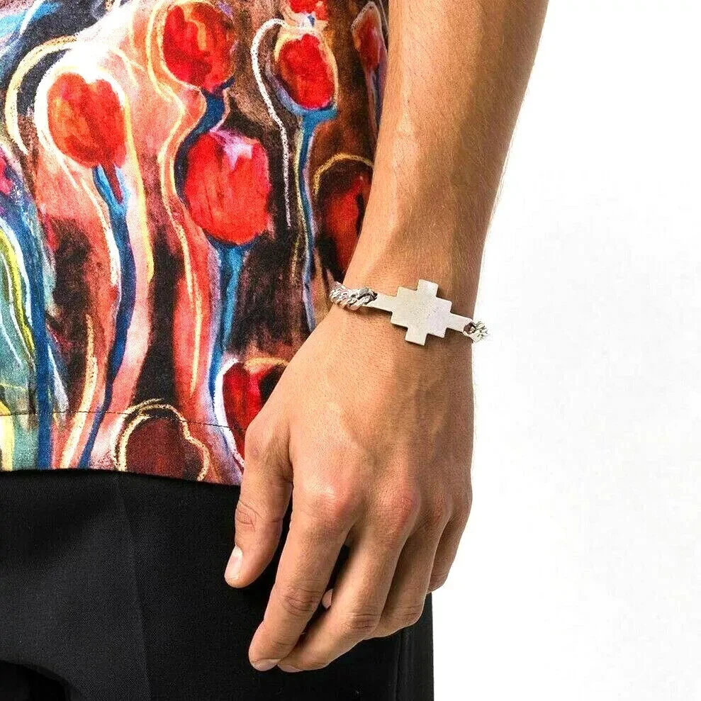 Bracciale MARCELO BURLON Contea di Milano Croce Logo Catena Corta Argento 19cm 7 5"