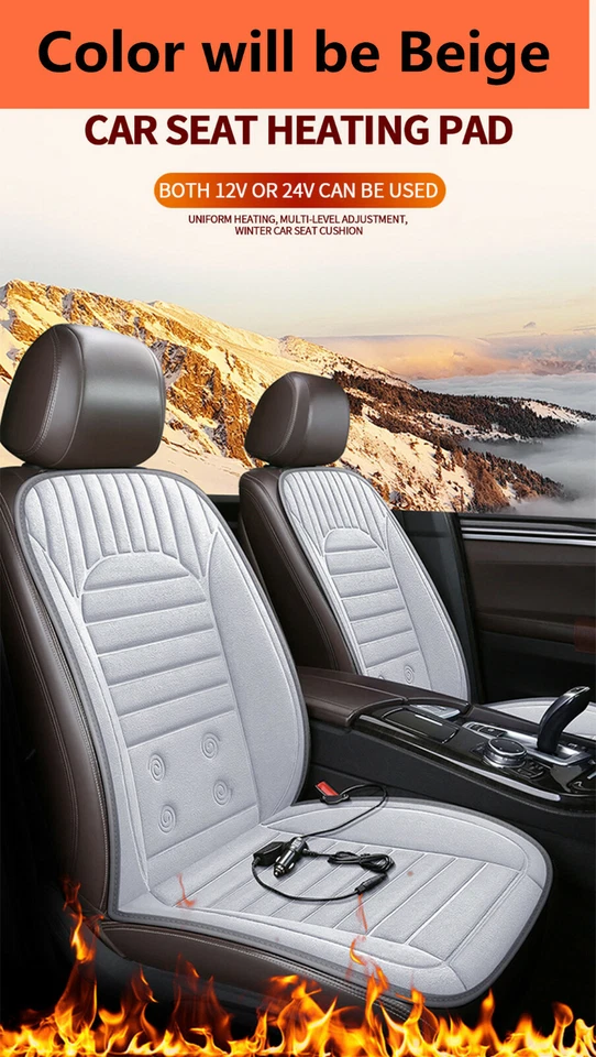 Cojín protector térmico asiento coche beige felpa invierno calentador silla almohadilla térmica Foto 4 de 4
