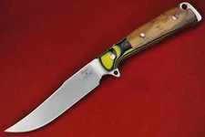 Busse Custom HG55 .245" Satin INFI Yellow/Black G10 G-rexed Curly Maple Handel