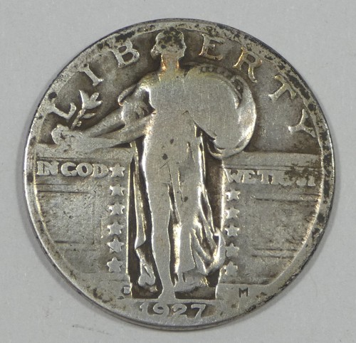 Cuarto de dólar Standing Liberty 1927-D BUENO plata 25c - Imagen 3 de 4