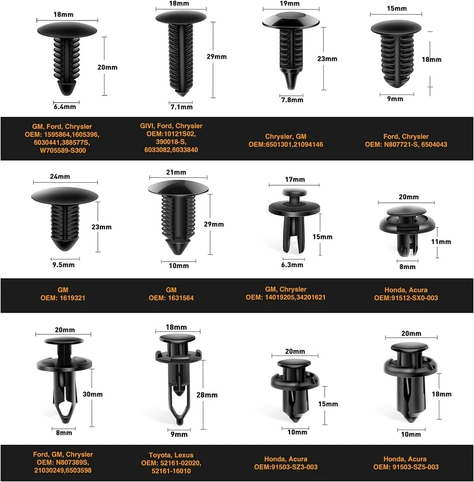 240Pcs Bumper Clips Retainer Auto Car Rivets Fastener Fender Push Pin Trim Foto 3 de 4