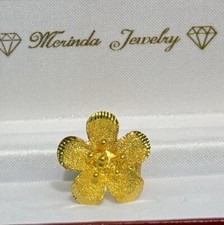 24K Solid Yellow Gold Lady 3D Flower & Money Ring. Size 5.75. 9.98 Grams