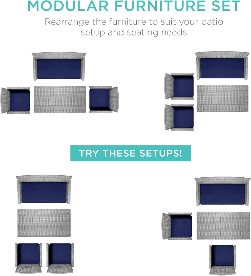 Conjunto de móveis de conversa de pátio de vime para área externa 4 peças com mesa de centro, quintal - Imagem 2 de 4