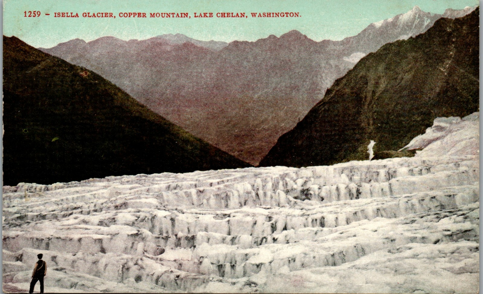 Postal de colección Lake Chelan WA, glaciar Isella 1908 SC1