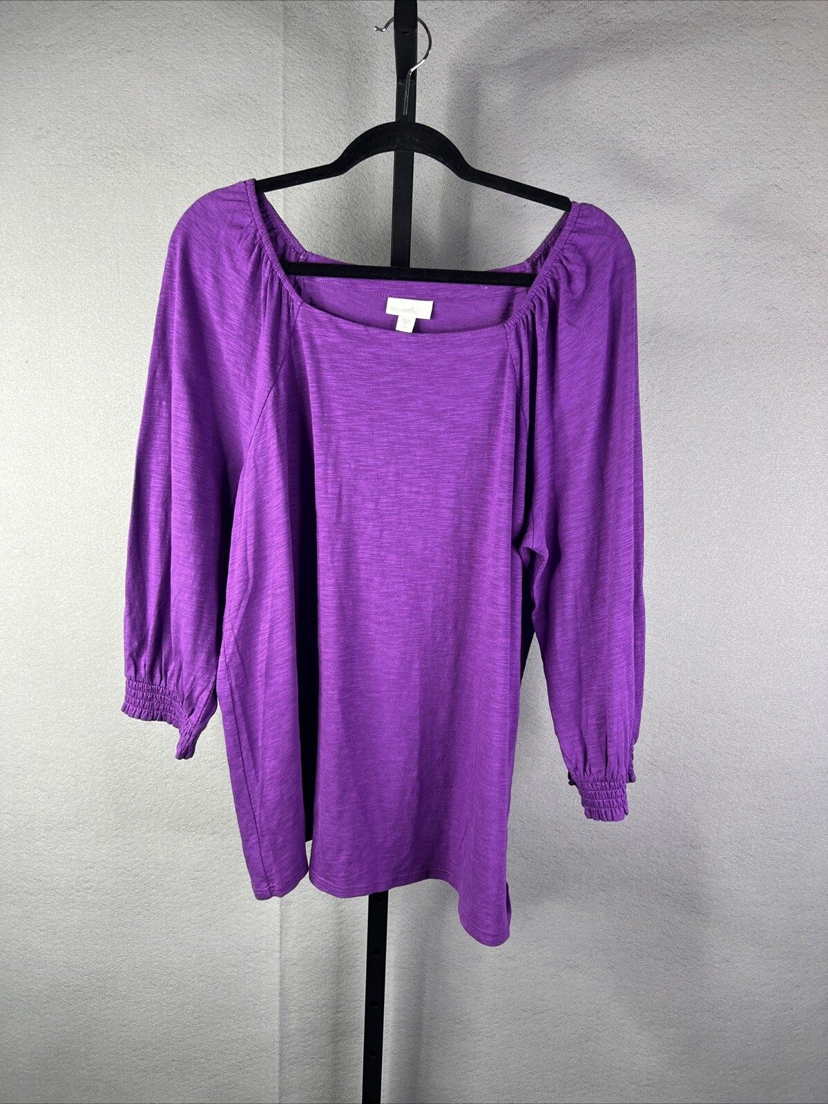 J Jill Top Womens Large Tall Purple NWT 3/4 Sleeve Smocked Peasant MSRP $59