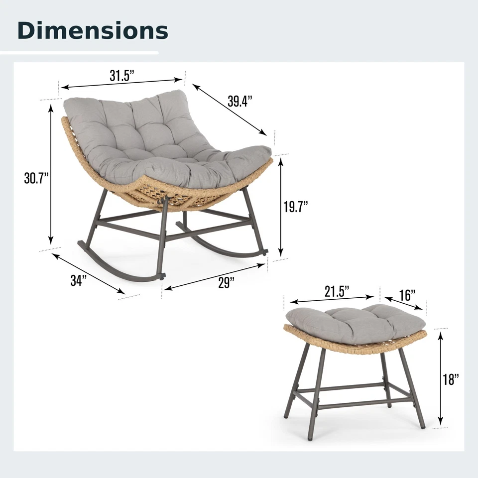 Cadeira de balanço moderna de vime Papasan Egg cadeira ao ar livre com apoio para os pés para pátio - Imagem 2 de 4