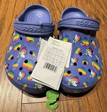 CROCS Baya Printed ClogK Purple Rainbow 🌈 Unicorn 🦄 Junior Girls J3
