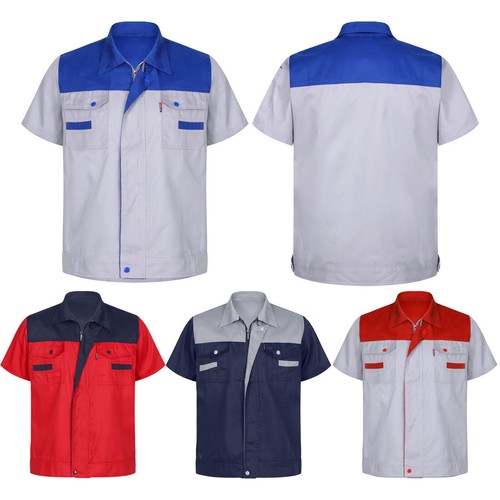 Mens Short Sleeve Work Jacket Tops Pocket Workers Shirt Mechanic