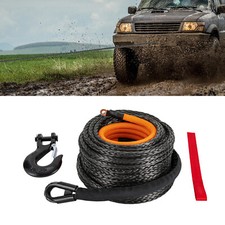 1/2x92ft Synthetic Winch Rope w/ Hook 31500LBS Car Tow Recovery Cable Tow Black