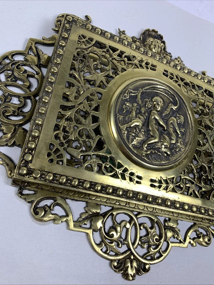 Vintage Solid Brass Ornate Wall Door Mail Letter Holder Cherubs 16 x 14 RARE - Image 2 of 4